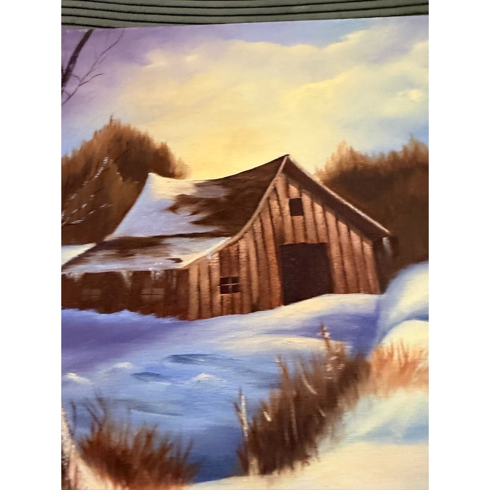 Vintage Barn Winter Landscape Oil Painting Signed‎ Big O 80 - Picture 6 of 10